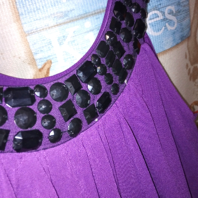 Vintage Cach Gorgeous Purple Embellished Black Beaded Dress.